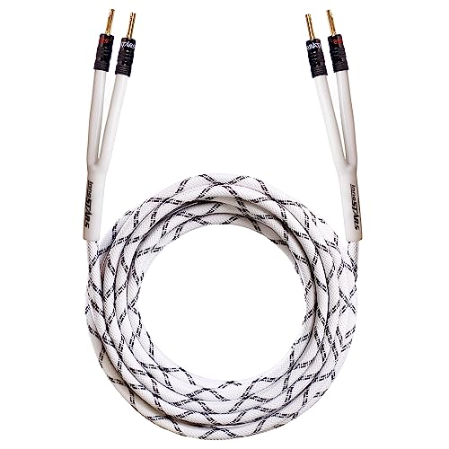 12AWG Speaker Cable (6 Feet), High Performance Heavy Duty Braided Speaker Wire with Dual Gold Plated Banana Plug, 99.99% Oxygen-Free Copper (OFC) - White, 6 Feet - color: White, size: 6 Feet / 1.83 M
