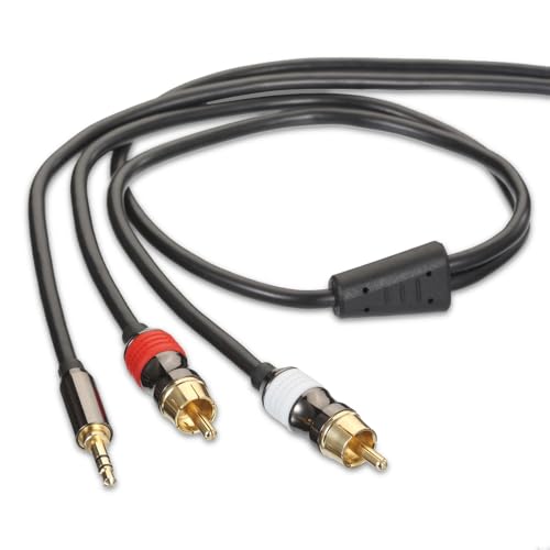 FosPower 3.5mm to RCA Cable (10FT), RCA Audio Cable 24K Gold Plated Male to Male Stereo Aux Cord [Left/Right] Y Splitter Adapter Step Down Design | 3.5mm 1/8 to 2RCA male audio cable with 24K gold-plated connectors for HiFi sound on phone, HDTV, speakers