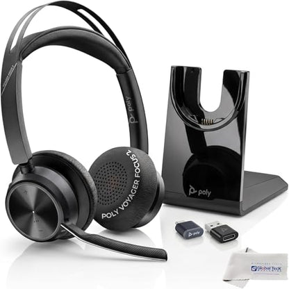 Plantronics Poly Voyager Focus 2 UC Bluetooth Headset with Charging Stand, USB-C/A Adapters, Connects to Teams, Zoom and Phone Calls on Laptops PC/Mac and Cellphones, Enhances Audio, GTW Cloth - color: Stand-USB A, style: Focus 2-Standard