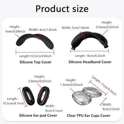 fomissky-sisa 4 in 1 AirPods Max Case Glitter Headphone Covers, White | Clear TPU Ear Cup Covers, Soft Silicone Earpads + Headband Cover Set, Scratch-Proof Protective Headphone Accessory Gift - color: Silver