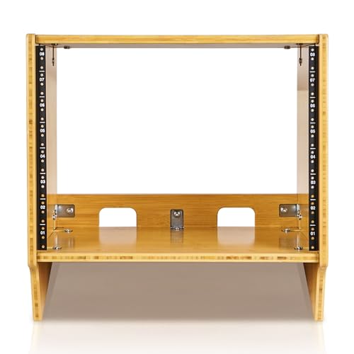 Sound Town DIY 8U Angled Desktop Turret Studio Rack, Solid Carbonized Bamboo, Assembly Required (STBR-8SL) - size: 8U, Angled