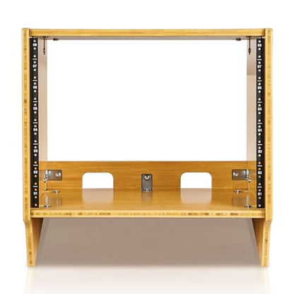 Sound Town DIY 8U Angled Desktop Turret Studio Rack, Solid Carbonized Bamboo, Assembly Required (STBR-8SL) - size: 8U, Angled
