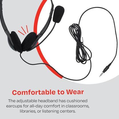 Califone 3065AVT Lightweight Personal Multimedia Stereo Headset with To Go Plug, Black, Fully Adjustable Headband Fits All Students, Recessed Wiring Resists Prying Fingers
