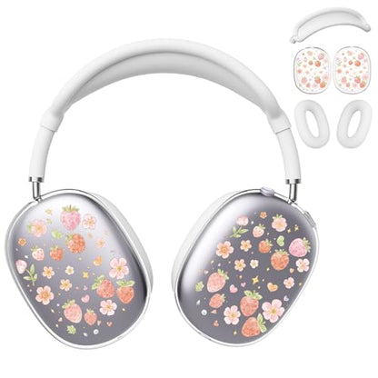 for AirPods Max Headphones Strawberry Ear Covers for AirPods Max 2 | Cute Flower Clear Ear Cups Cover | White Silicone Ear Pad Case Headband Cover for Apple AirPods Max 2/1 (2026/2024/2020) - color: Strawberry B/White