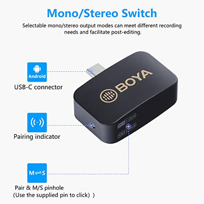 BOYA Wireless Lavalier Microphone 2.4GHz Duan Channel Wireless Micrrophone System with Transmitter and 1 Receiver for Camera iPhone Android Phone Video Recording YouTube Vlog Live Streaming (BY-M1V3) - size: BY-M1V3