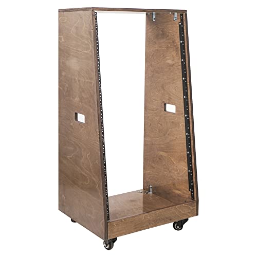 Sound Town DIY Solid Baltic Birch Plywood Slanted 20U Studio Rack, Weathered Brown, with Rubber Feet, Casters (SDRK-20TB) - size: 20U,Weathered Brown