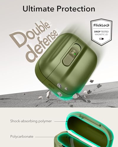 ESR for AirPods Pro 3 Case (2025), Compatible with MagSafe, Green | Compatible with AirPods Pro 3 (USB-C Cable), Magnetic Lid, Full Drop Protection Cover with Lanyard - color: Green, size: AirPods Pro 3 Case