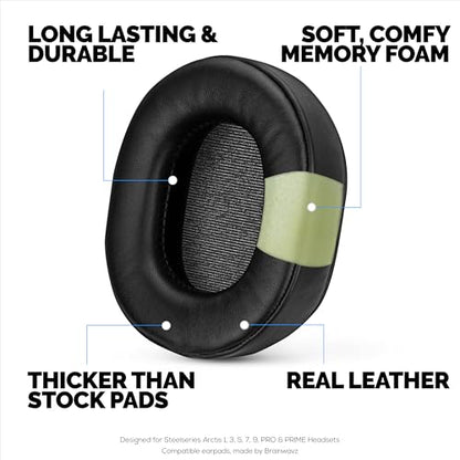 Sheepskin Earpads for Steelseries Arctis 1, 3, 5, 7, 9, PRO & Prime Headsets, Real Leather with Memory Foam - Thicker, Comfier & Long Lasting, by Brainwavz - color: Sheepskin
