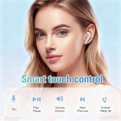 True Wireless Earbuds White Bluetooth 5.3 with Microphone for Working Out Noise Canceling Blue Tooth Ear Buds Deep Bass TWS Wireless Earphones with Charging Case in Ear Headphone for iPhone Android - color: White