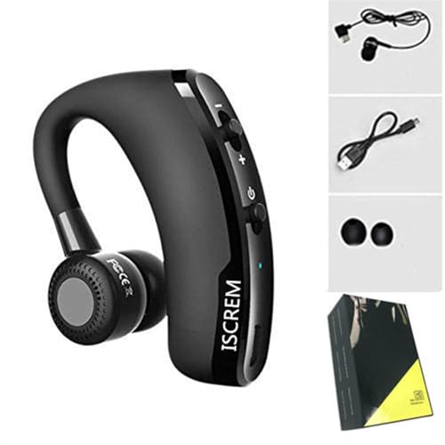 Bluetooth Headset Wireless Business Single earpiece Voice Answer in Ear Earbuds for Trucker Driving Running 10 Hour Battery Noise Cancelling Headphones Black V9