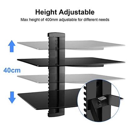Suptek Glass Floating Shelves, TV Wall Mount with Shelf for DVD Player / PS4 / Cable Boxes/Game Consoles/Sky Box/TV Accessories, Flat Black 2-Tier Wall Mount Bracket - color: Black 2 Tier