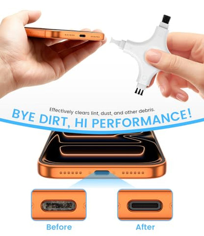 Phone Cleaning Kit, Multi-Tool Charging Port Cleaner with Soft PVC Brushes for iPhone & USB-C Devices, Speakers & Earbuds, White - color: White