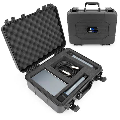 CASEMATIX 무선 마이크 케이스 - 젠하이저, Shure, Audio Technica, Nady, VocoPro, 수신기, 송신기 및 마이크가 있는 AKG 시스템과 호환되는 맞춤형 폼이 있는 하드 쉘 마이크 케이스
