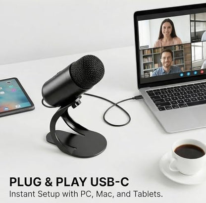 Plug-and-Play USB-C Condenser Microphone | Noise Cancel, Large Diaphragm | for Gaming, Streaming, Teaching, Podcasting | Easy Setup