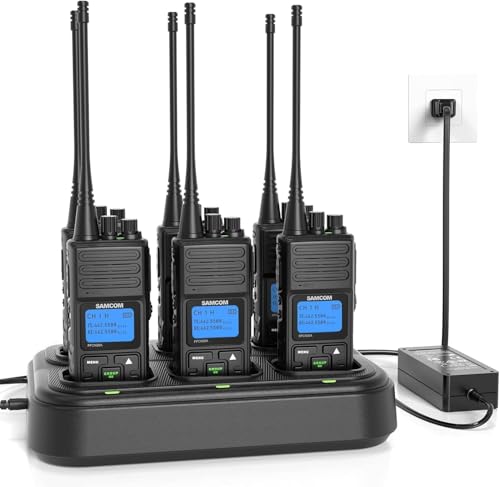 SAMCOM FPCN30A Radios Walkie Talkies Long Range Business Commercial Professional UHF 2 Way Radios Two-Way Radio(6 Pack) with 6 Way Multi Gang Charger & Earpieces | for Jobsite Construction School,5W High Power,One Button Group Call,Programmable, Business,