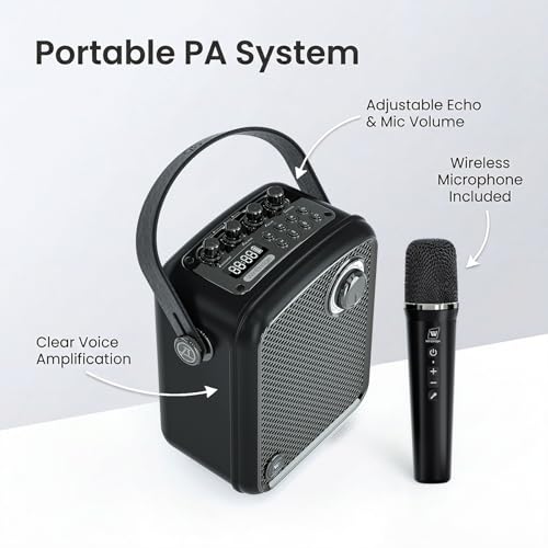 70W Voice Amplifier with UHF Wireless Handheld Microphone & Bluetooth 5.3 | Portable PA System & Karaoke Mic Speaker Set with USB/TF/AUX/Guitar for Teaching, Public Speaking & Singing - S100