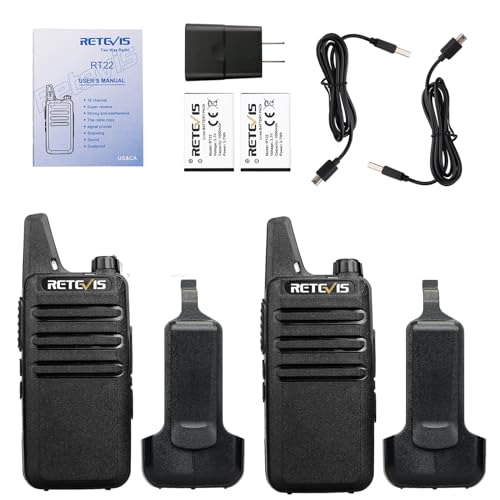 Retevis RT22 Walkie Talkies Long Range Rechargeable with Earpiece (2 Pack) - color: Black