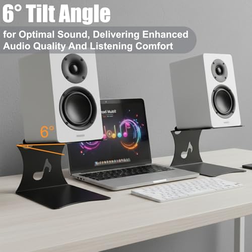 2 Pack Desktop Speaker Stands with Vibration Absorption Pads, Metal Bookshelf Speaker Riser Pair Support Up to 8 lbs Each, Desk Audio Stand, Studio Monitor Stand for Computer Speakers, Black