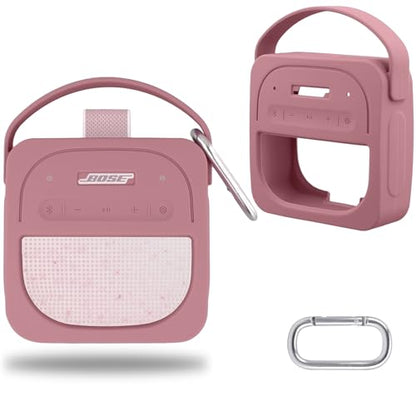 for Bose New SoundLink Micro 2nd Gen Portable Speaker Silicone Case, Pink | 1:1 Molded Fit, Shock Absorption, Metal Carabiner, Flexible Carry Handle, Anti-Slip Texture, Elastic Recovery - color: Pink Case