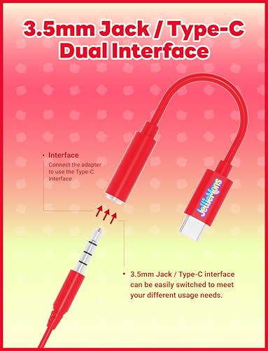 Jellie Drops Wired Earbuds for Kids, Featuring Colorful Characters. Silicone Storage case, 3.5mm aux, USB C Adapter, Volume Control, School Ready, Cute, Lightweight, and Compact. (Red) - color: Red