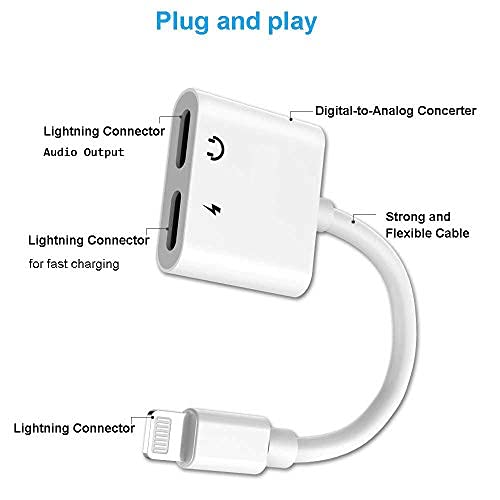 [Apple MFi Certified] Dual 2in1 Lightning Headphone Audio & Charger Adapter Splitter for iPad,2 Pack iPhone Headphone Adapter for iPhone 14/13/ 12/11/ XS/XS Max/XR/X/ 8/8plus/7/7 Plus/iPad