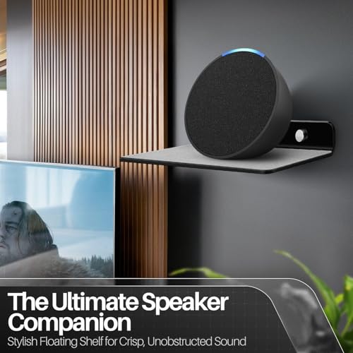 TNP Small Floating Speaker Shelf Wall Mount, Acrylic, 9 Inch, 2 Pack, Black | For Cameras, Phones and Wi-Fi Routers with An Anti-Slip Pad and Built-In Cable Management - color: Black, size: 9.3 x 4 x 1.2 Inches