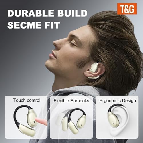 T&G Wireless Earbuds, Bluetooth 5.3 with 90H Playtime, | Sports Earhooks Ear Buds with Deep Bass, Waterproof Over Ear Bluetooth Earphones for Workout, Running, Gym, Travel (Black)