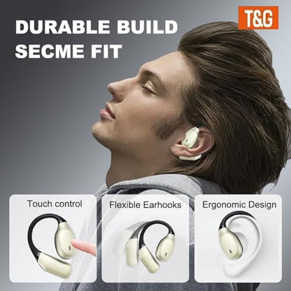 T&G Wireless Earbuds, Bluetooth 5.3 with 90H Playtime, | Sports Earhooks Ear Buds with Deep Bass, Waterproof Over Ear Bluetooth Earphones for Workout, Running, Gym, Travel (Black)