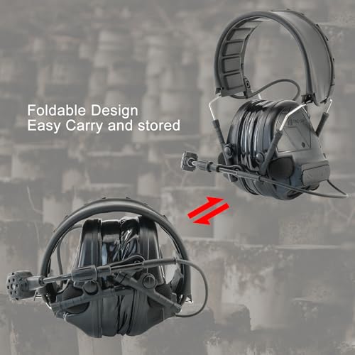 Tactical Headset Hearing Protection Sound Pickup Earmuff+U94 PTT+Detachable 7.0mm Cable for Airsoft Sports-HC5PRO (Black) - color: Black
