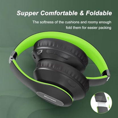 Wireless Bluetooth Headphones Over Ear V6.0 HiFi Stereo with Mic | 65H Playtime 6EQ Modes Foldable Bluetooth Headset with Microphone for Travel Smartphone Computer Laptop Green - color: Green