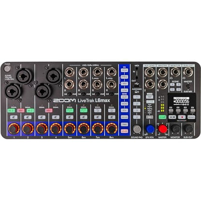 Zoom LiveTrak L-6max 12-Channel Mixer & + MDR-7506 Headphones Bundle | For Music, Podcasting & Live Sound + Battery Charger + XLR Cable + Cleaning Cloth + Wire Straps