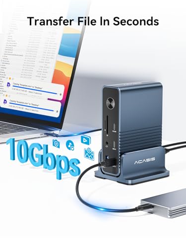 ACASIS USB C Docking Station Dual Monitor,15-in-1 Laptop Docking Station with 2*HDMI+DP,+ 2*USB3.1-10G+3*USB-A-5G+SD/TF+3.5MM Audio&MIC+Gigabit Ethernet, for Windows/Dell/HP/Lenovo