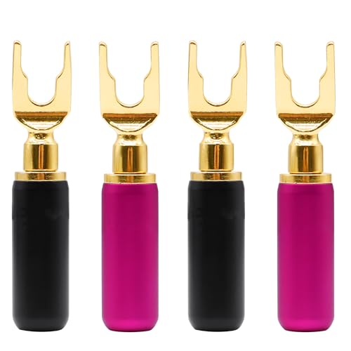 Y Spade Speaker U Fork Banana Plugs Connectors 4pcs | Gold Plated Barrier,Solderless Terminals,for Speaker Amplifier Sound System Home Audio Wire Cable