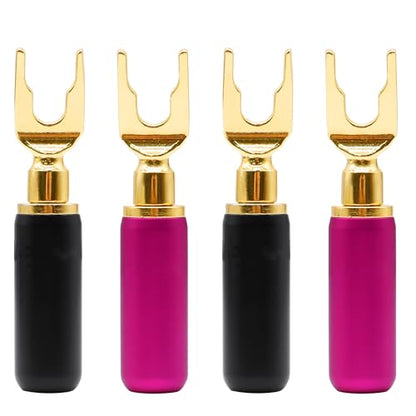 Y Spade Speaker U Fork Banana Plugs Connectors 4pcs | Gold Plated Barrier,Solderless Terminals,for Speaker Amplifier Sound System Home Audio Wire Cable
