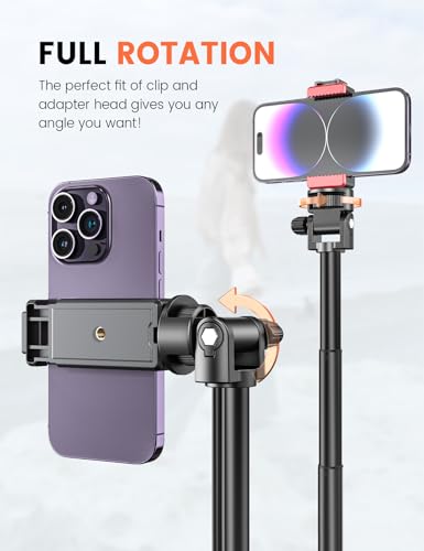 71'' Phone Tripod Stand, Extendable Reinforced Aluminum Phone Stand with Wireless Remote, Stable Cellphone Tripod Compatible with iPhone 15/14/13 Galaxy S23/S22 Huawei. - style: Black