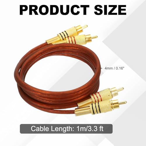 MECCANIXITY 2RCA Male to 2RCA Male Audio Stereo Cable, 3.3 ft RCA Subwoofer Cable with Gold Plated Plugs for Home Theater, HDTV, Amplifiers, Speakers, Red Brown Cable Gold Shell - color: Red Brown/Gold, size: 3.3 ft