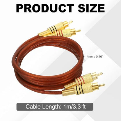 MECCANIXITY 2RCA Male to 2RCA Male Audio Stereo Cable, 3.3 ft RCA Subwoofer Cable with Gold Plated Plugs for Home Theater, HDTV, Amplifiers, Speakers, Red Brown Cable Gold Shell - color: Red Brown/Gold, size: 3.3 ft