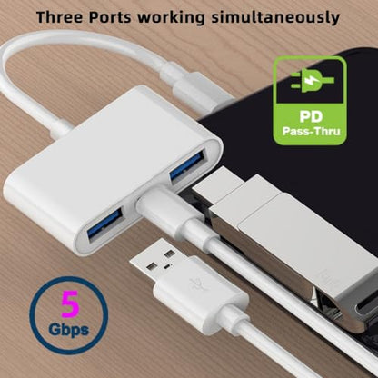 CY Type C USB-C to Dual Type-A USB3.0 Female with PD Power Charge Adapter Compatible with Laptop Tablet Phone - style: USB*2+PD