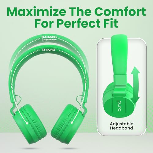 Puro Sound Labs - Kids Headphones, Volume-Limiting 85dB, PuroBasic, Green | Adjustable, Safer & Comfortable Headphones for Kids – Compatible with PCs, Smartphones & Tablets, Ideal for School & Travel - color: Green