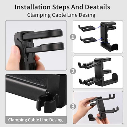 Premium Headset Stand & Gaming Headphone & Controller Holder - 360° Adjustable Under Desk Hook with Cable Management, Black - Perfect Desk & PC Accessories