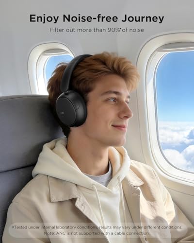 TALIX H30 Hybrid Active Noise Cancelling Headphones, 110H Playtime Hi-Res Audio Bluetooth 6.0 Wireless Over Ear ANC Headphones for Commute/Travel (Black) - color: Black
