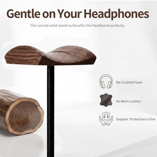 Headphone Holder Stand for Desk, Wood and Metal Headset Hanger Mount Hook Gaming Holder Desktop Earphone Artful Functional Craftsmanship Stand for All Headsets with Solid Wooden Base - style: Walnut