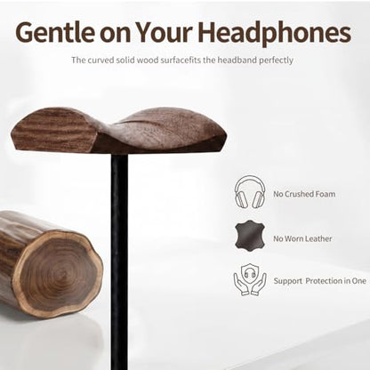 Headphone Holder Stand for Desk, Wood and Metal Headset Hanger Mount Hook Gaming Holder Desktop Earphone Artful Functional Craftsmanship Stand for All Headsets with Solid Wooden Base - style: Walnut