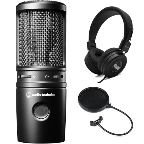 Audio-Technica AT2020USB-X Cardioid Condenser USB Microphone - Bundle with Pop Filter and Closed-Back Studio Headphones
