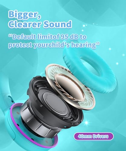 Wired Kids Headphones with Mic, 85/94dB Safe Volume Control, Foldable On-Ear Headset for School, Travel, Tablet & Laptop, 3.5mm Jack, Green & Purple - color: GreenPurple