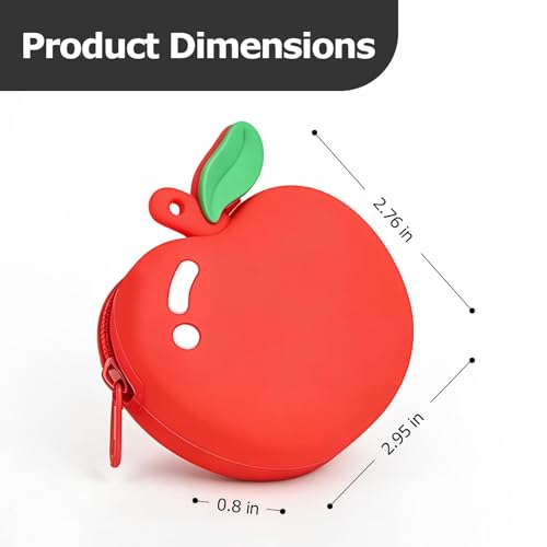 【Woyinger】 Fruit Shaped Silicone Earbud Case for AirPods, Tech Organizer Pouch with Keychain & Wrist Strap, Mini Cable Coin Wired/Wireless Earphone Holder, Red - color: A2-Apple