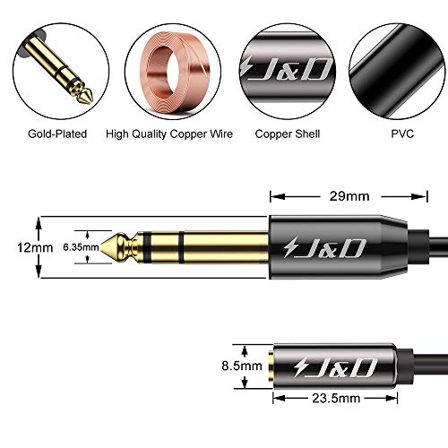 J&D 6.35mm (1/4 inch) to 3.5mm (1/8 inch) Headphone Jack Adapter 6 Feet, Gold Plated 3.5mm Female TRS to 6.35mm Male TRS Stereo Audio Cable for Guitar Amp, Amplifiers, Headphones Extension Cable - size: 6 Feet