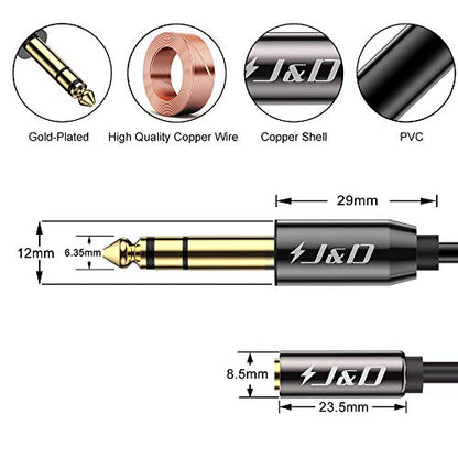 J&D 6.35mm (1/4 inch) to 3.5mm (1/8 inch) Headphone Jack Adapter 3 Feet, Gold Plated 3.5mm Female TRS to 6.35mm Male TRS Stereo Audio Cable for Guitar Amp, Amplifiers, Headphones Extension Cable - size: 3 Feet