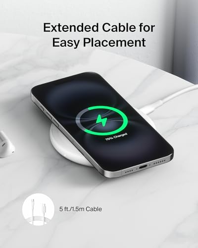 Belkin 15W Wireless Charging Pad, Qi Charger with Power Adapter | iPhone 16/15/14, AirPods, Samsung Galaxy S25/S24, Pixel 10 compatible, power adapter and cable included - color: White