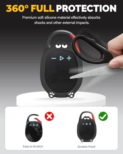 Silicone Case Cover Compatible with JBL Clip 5 Bluetooth Speaker, Soft Protective Speaker Sleeve with Cute Cartoon Design, Washable Shockproof Anti-Scratch Silicone Skin, Black